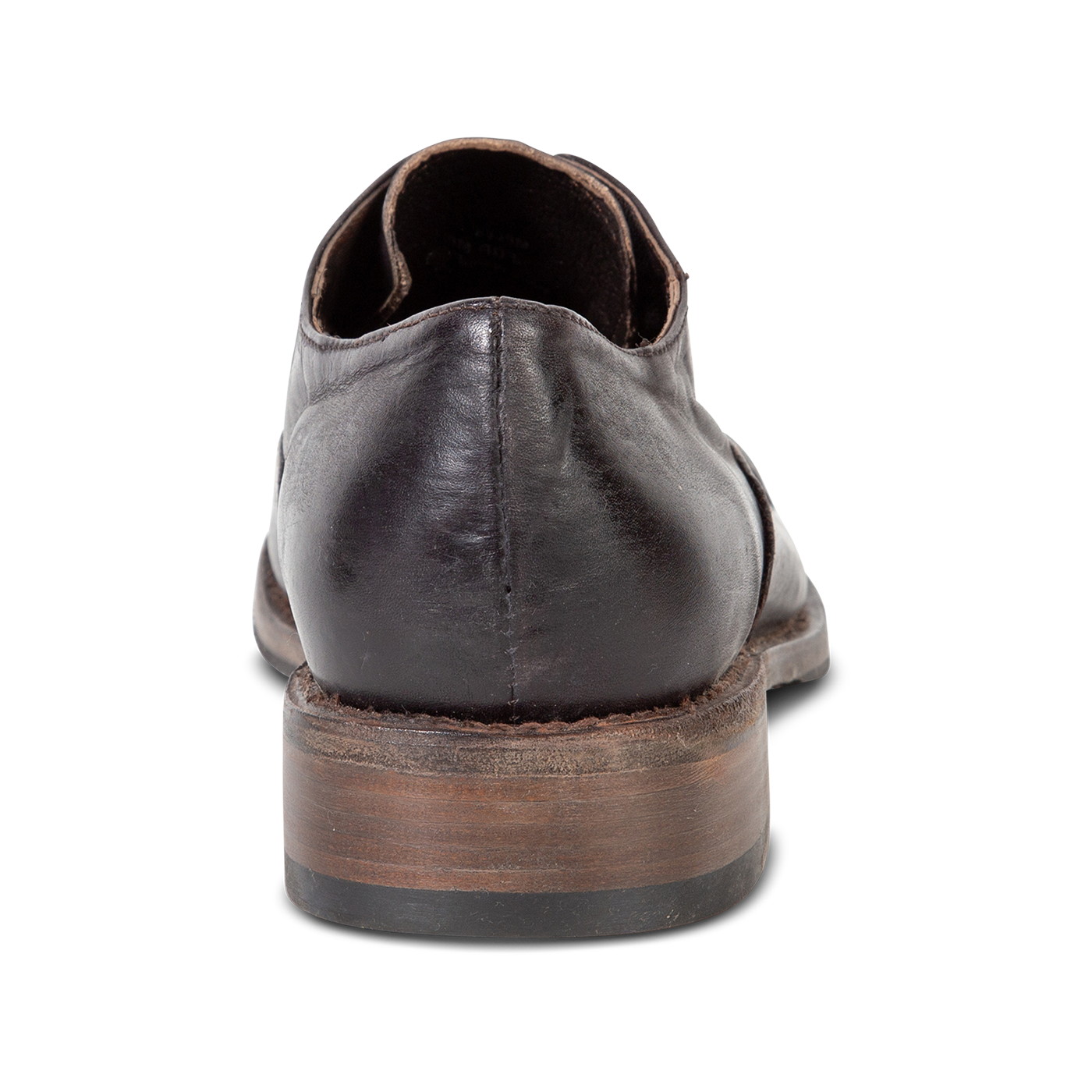 Back view showing low heel on FREEBIRD men's Detrick black shoe