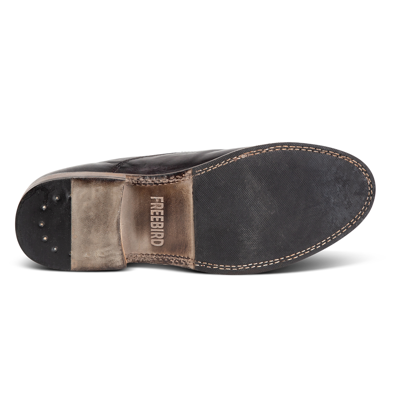 Rubber sole imprinted with FREEBIRD on men's Detrick black shoe