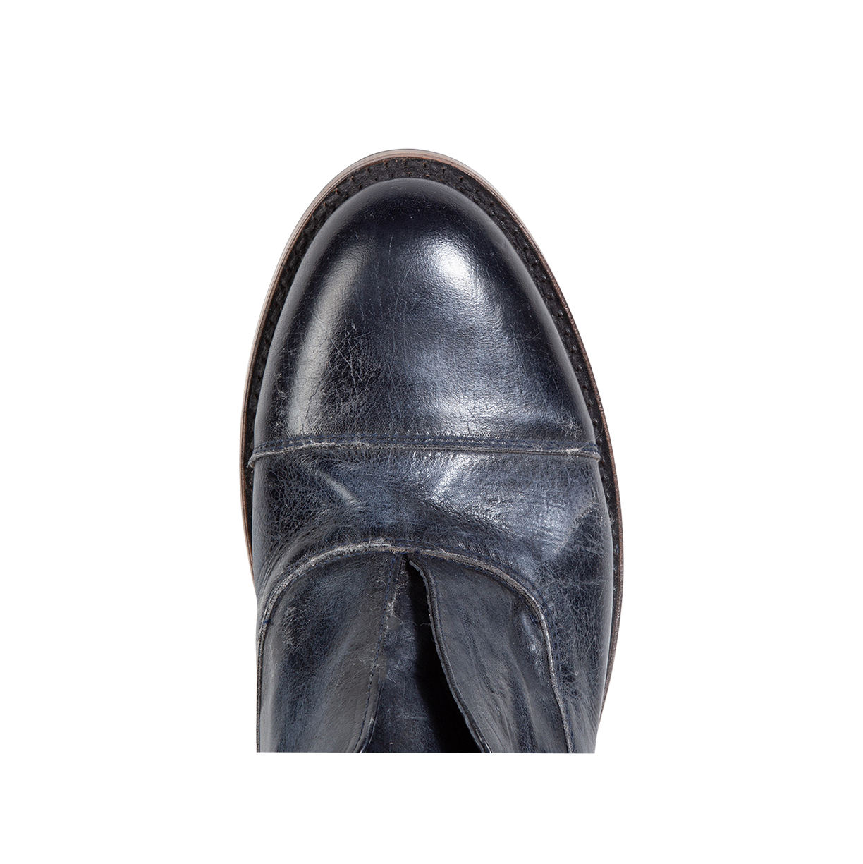 Top view showing almond toe and loafer construction on FREEBIRD men's Detrick navy shoe