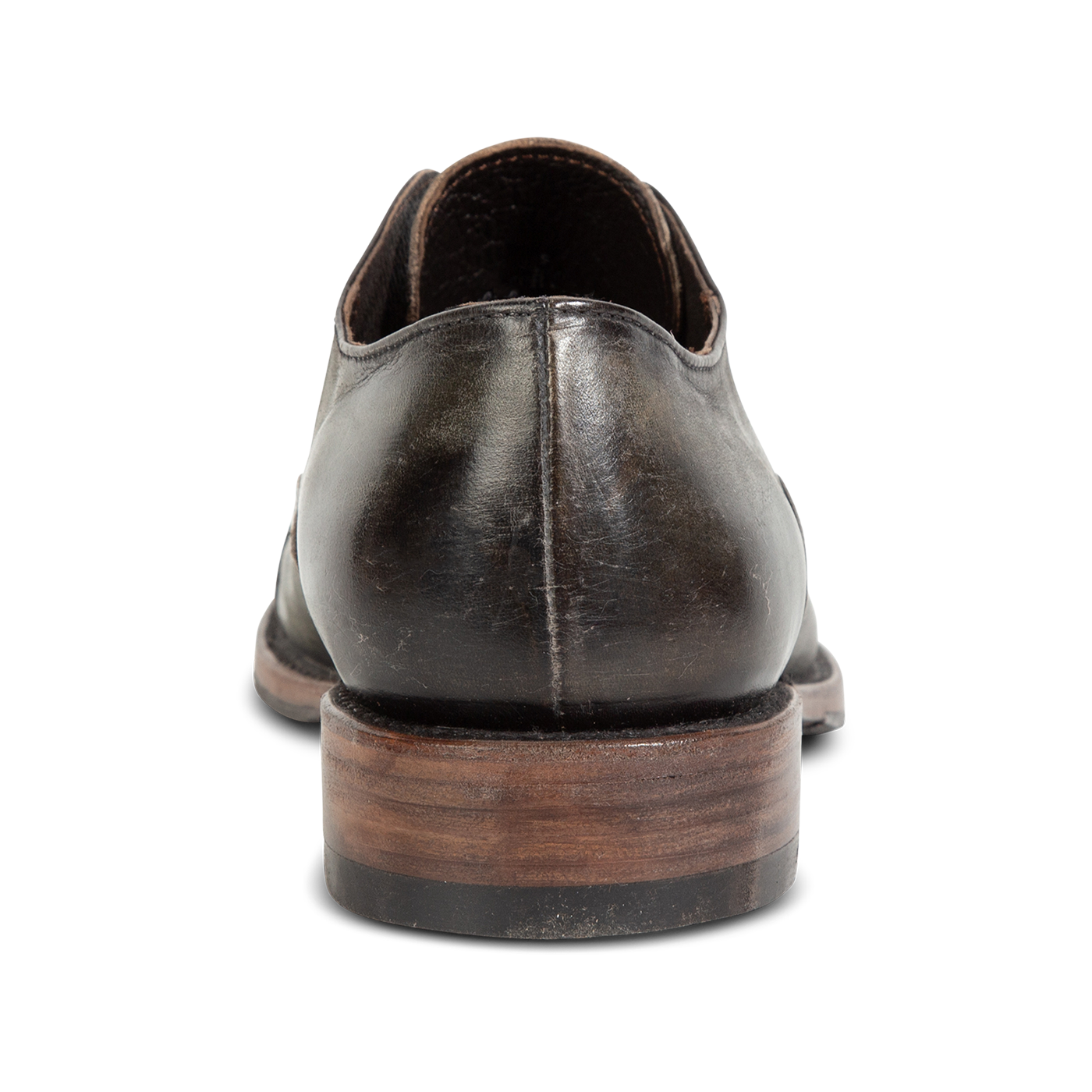 Back view showing low heel on FREEBIRD men's Detrick olive shoe