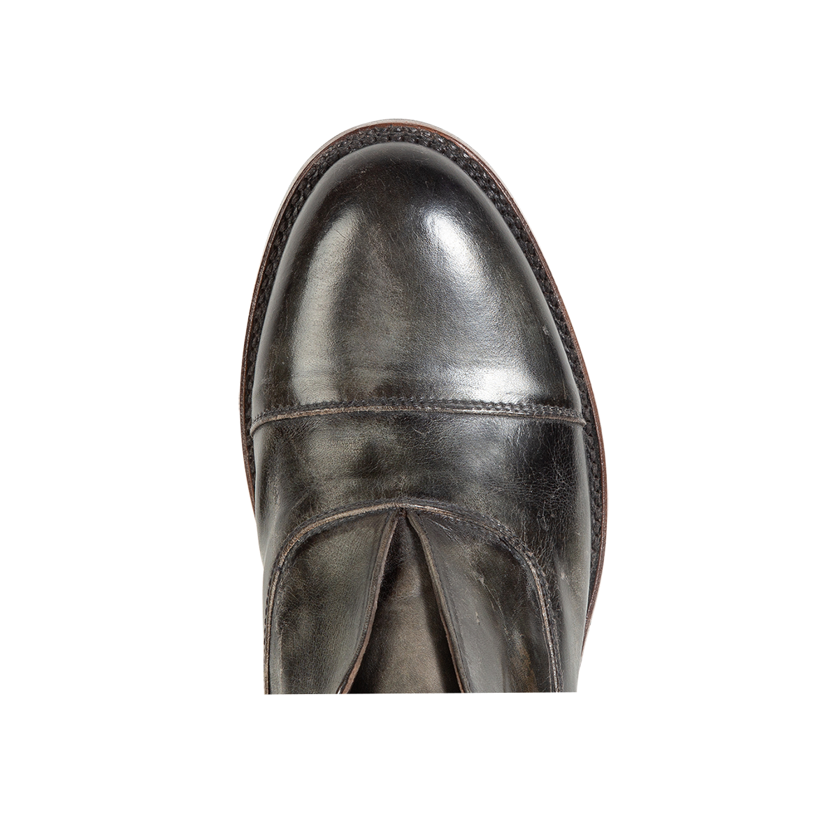 Top view showing almond toe and loafer construction on FREEBIRD men's Detrick olive shoe
