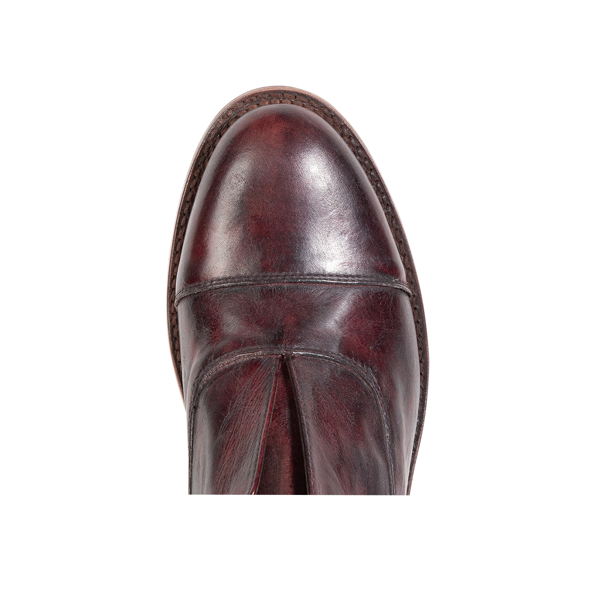 Top view showing almond toe and loafer construction on FREEBIRD men's Detrick wine shoe