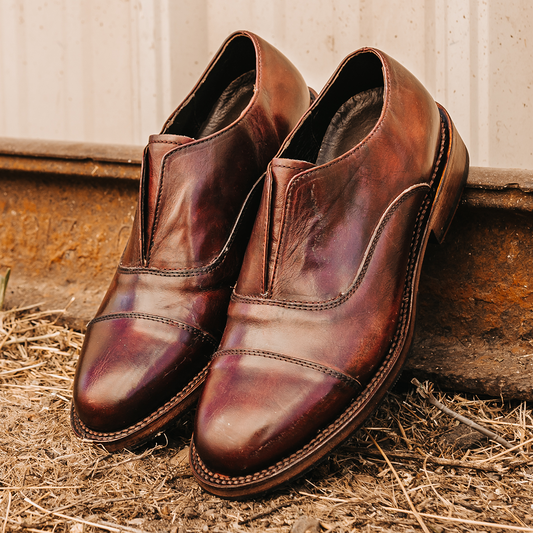 FREEBIRD men's Detrick wine slip-on loafer with an almond toe and flexible tongue