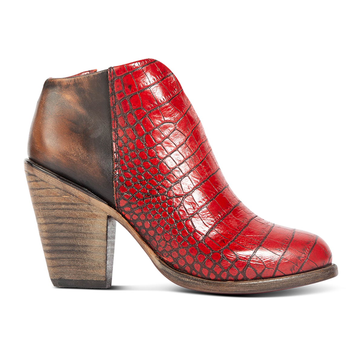 FREEBIRD women's Detroit red croco featuring inverted heel, front cut out dip, and two toned full grain leather