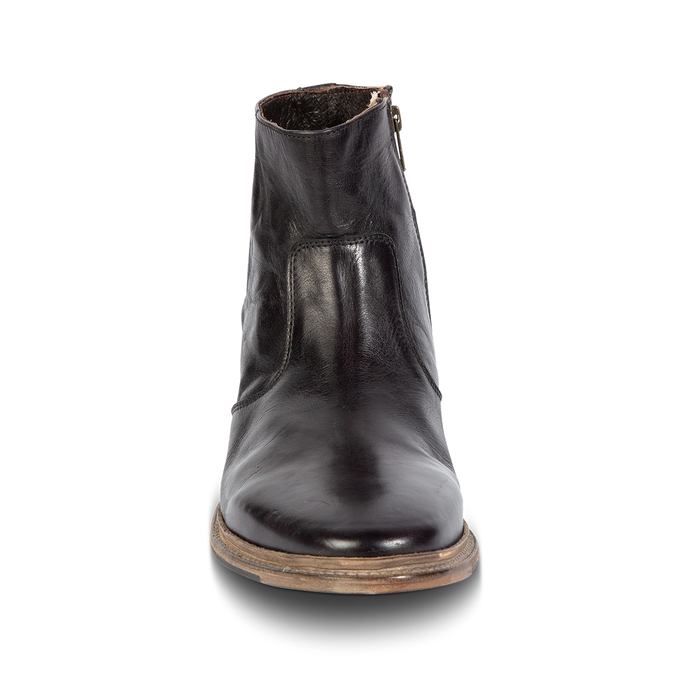 Front view showing ankle shaft construction on FREEBIRD men's Douglas black ankle boot