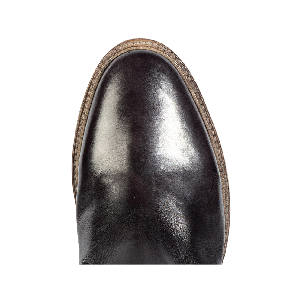 Top view showing almond toe on FREEBIRD men's Douglas black ankle boot