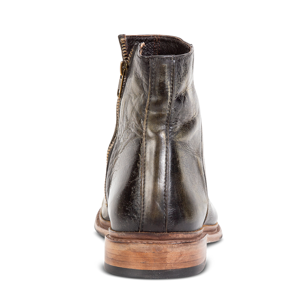 Back view showing low heel on FREEBIRD men's Douglas black olive boot