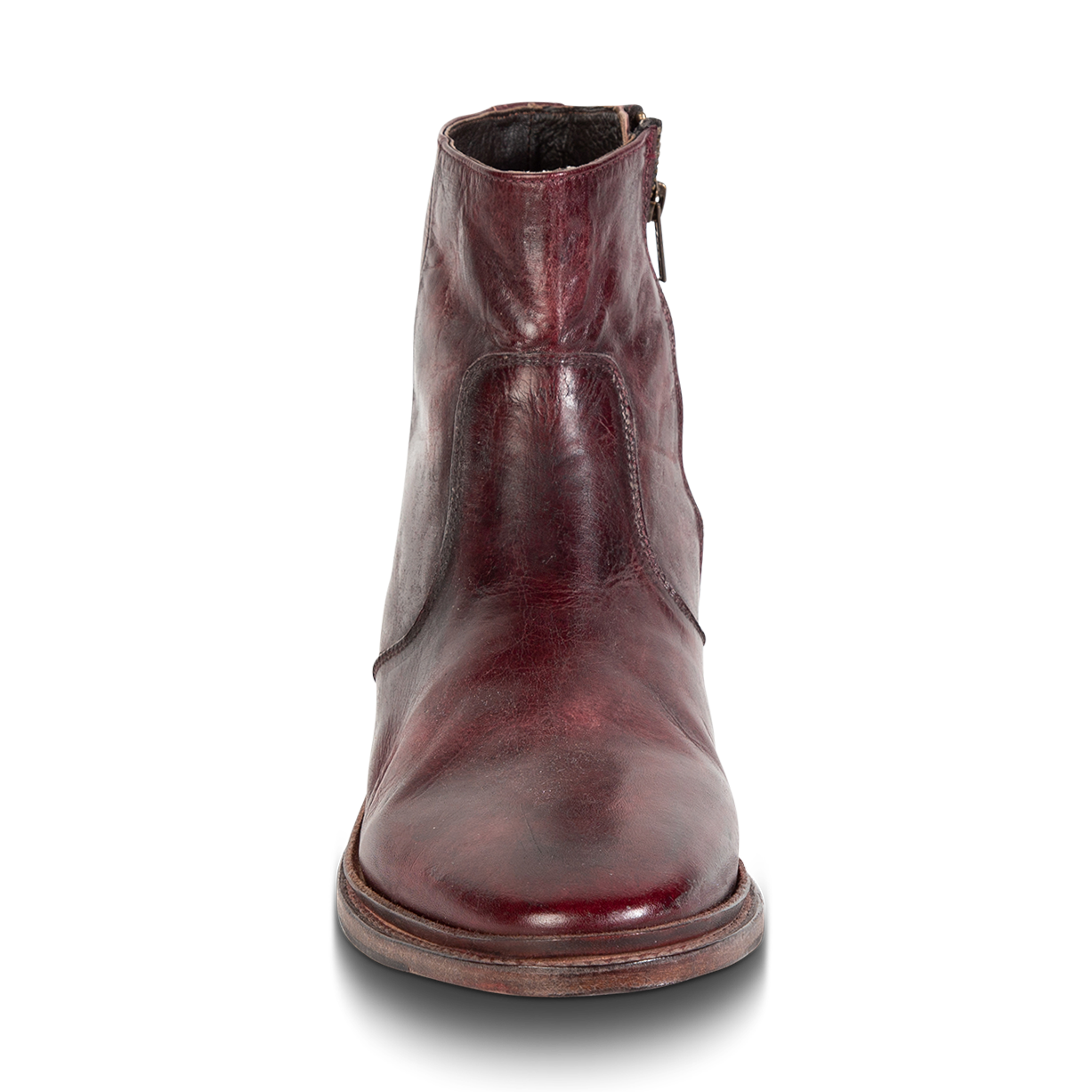Front view showing ankle shaft construction on FREEBIRD men's Douglas wine ankle boot