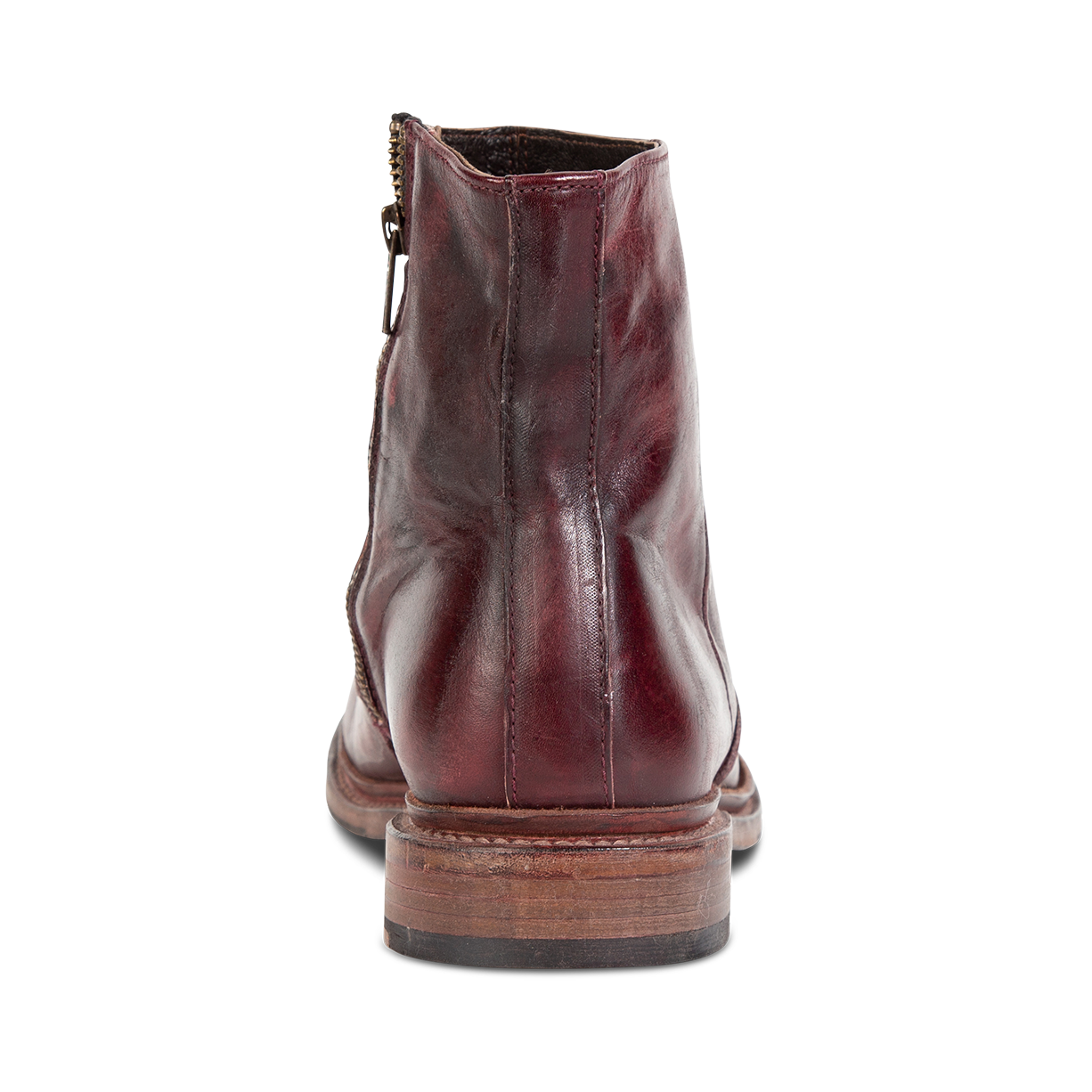 Back view showing low heel on FREEBIRD men's Douglas wine ankle boot
