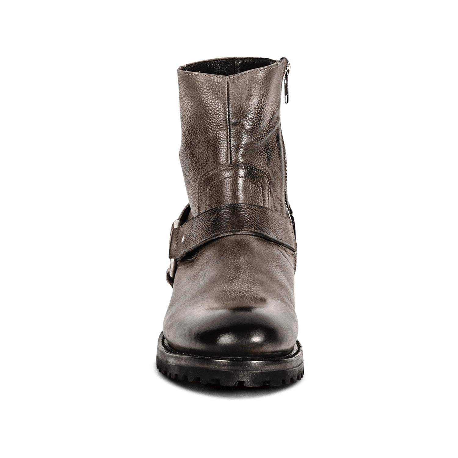 Front view showing leather strap with silver hardware on FREEBIRD men's Ozzie stone boot