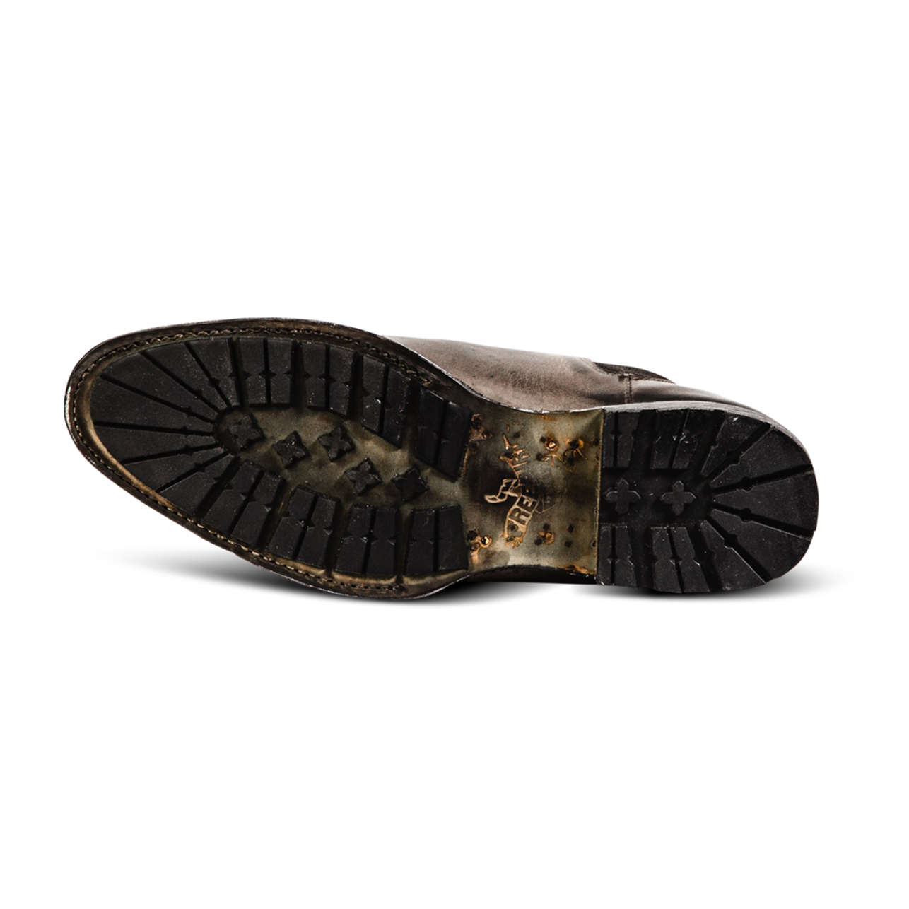 Leather sole with rubber tread sole imprinted with FREEBIRD on mens Graham stone boot