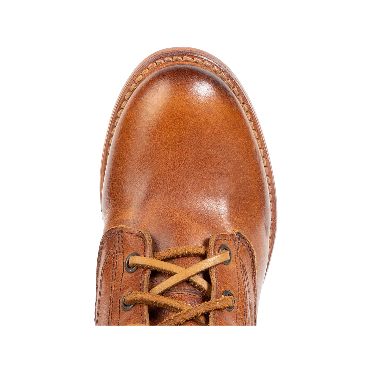 Top view showing round toe on FREEBIRD women's Grany cognac tall boot