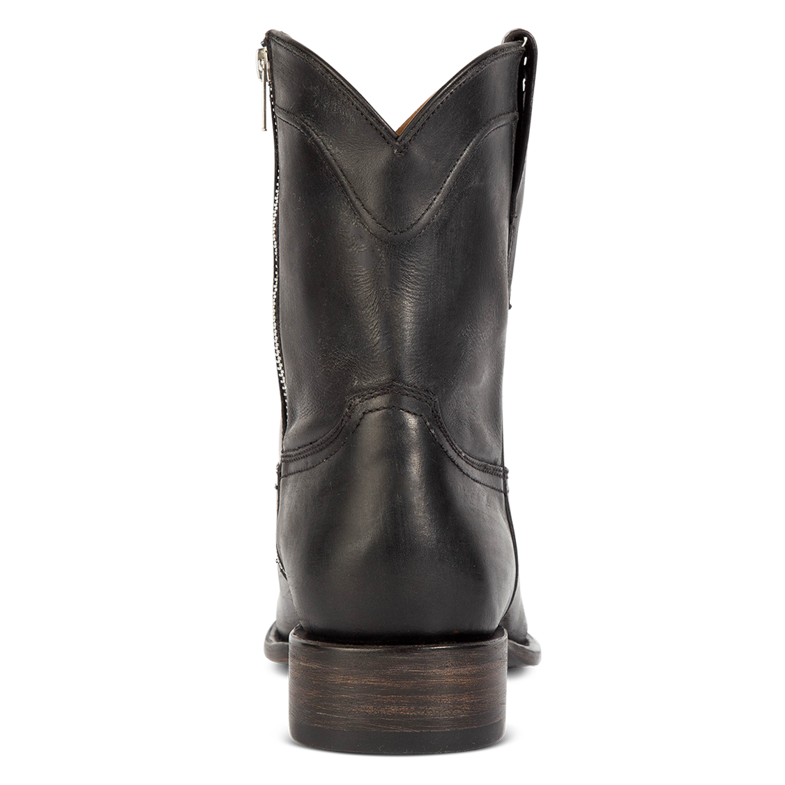 Back view showing low heel on FREEBIRD men's Henderson black leather mid calf boot