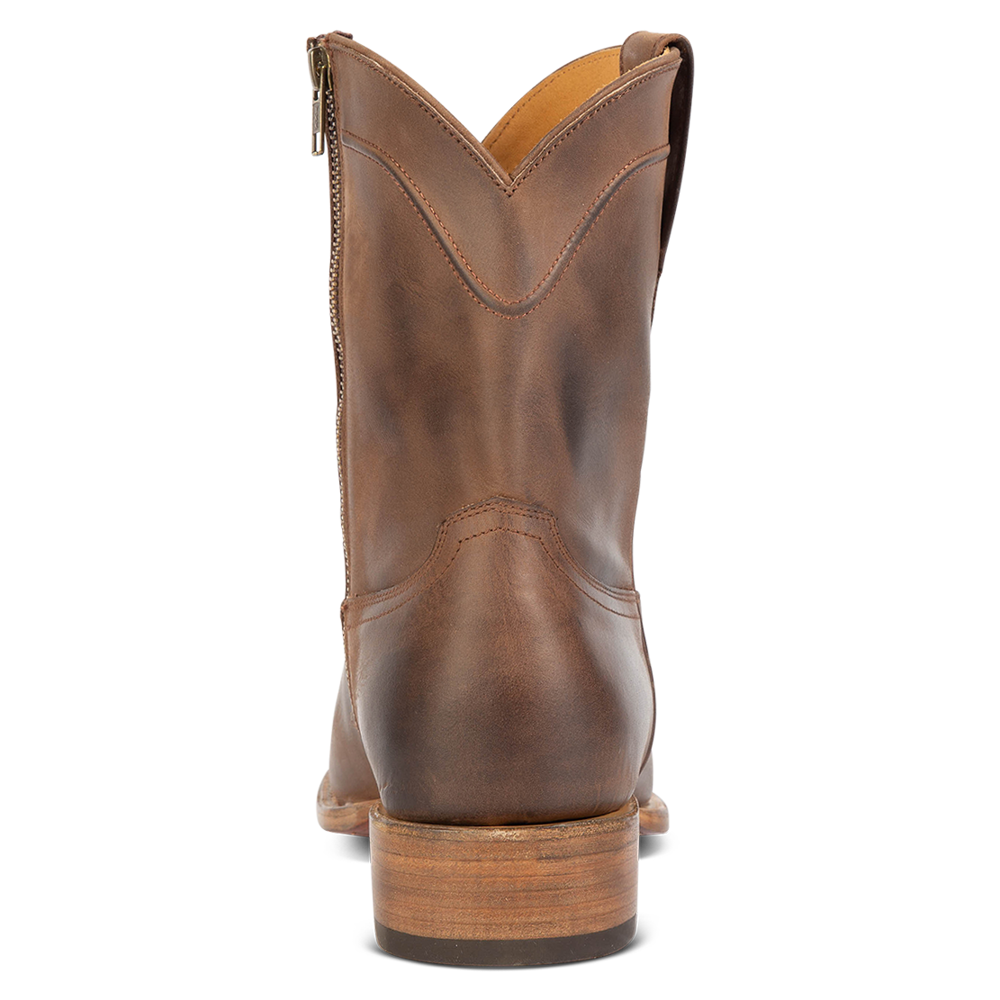 Back view showing low heel on FREEBIRD men's Henderson brown leather mid calf boot
