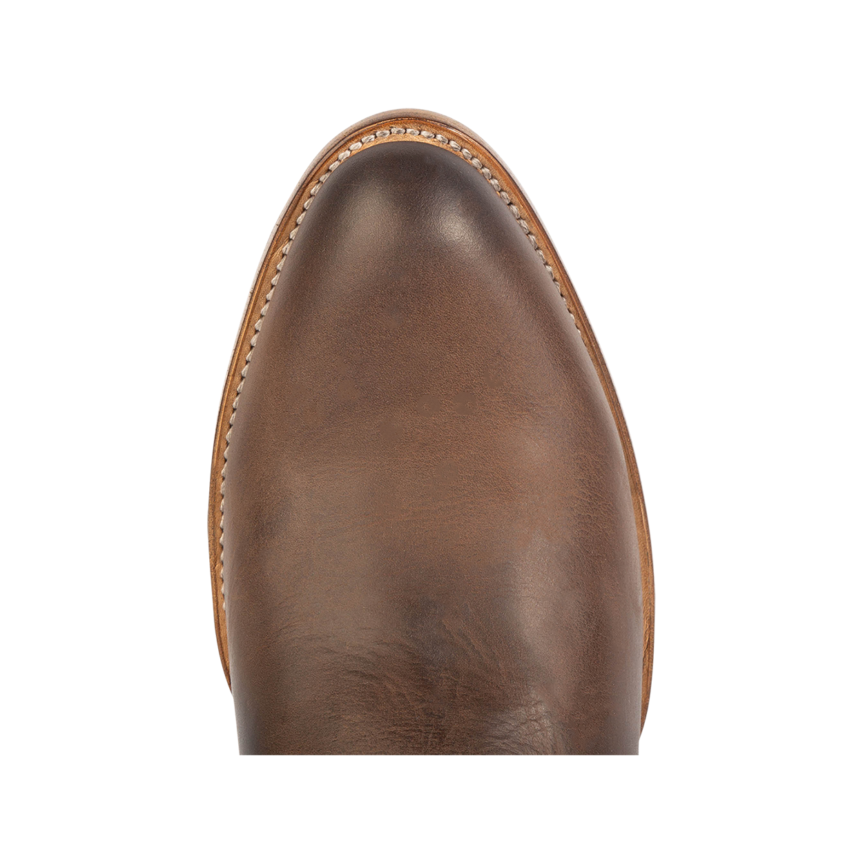Top view showing traditional toe shape on FREEBIRD men's Henderson brown leather mid calf boot