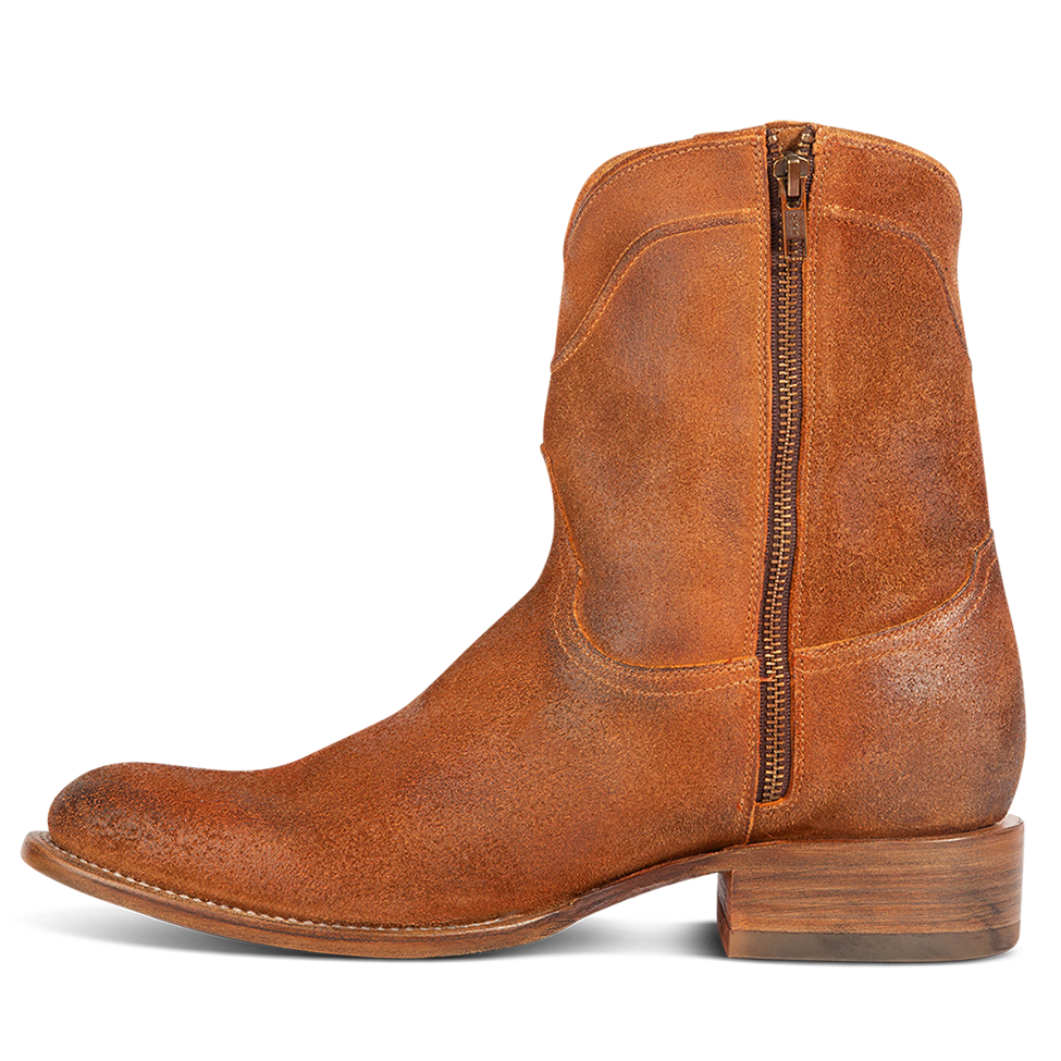 Inside view showing inside working zip closure on FREEBIRD men's Henderson tan suede mid calf boot 