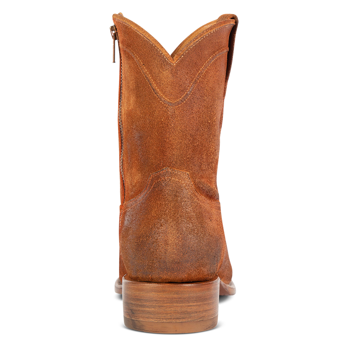 Back view showing low heel on FREEBIRD men's Henderson tan suede mid calf boot