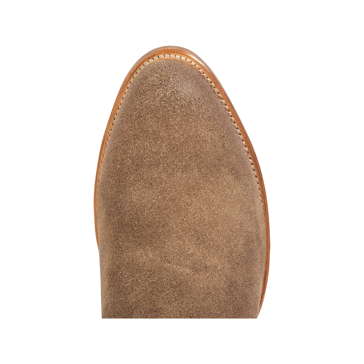 Top view showing traditional toe shape on FREEBIRD men's Henderson taupe suede mid calf boot