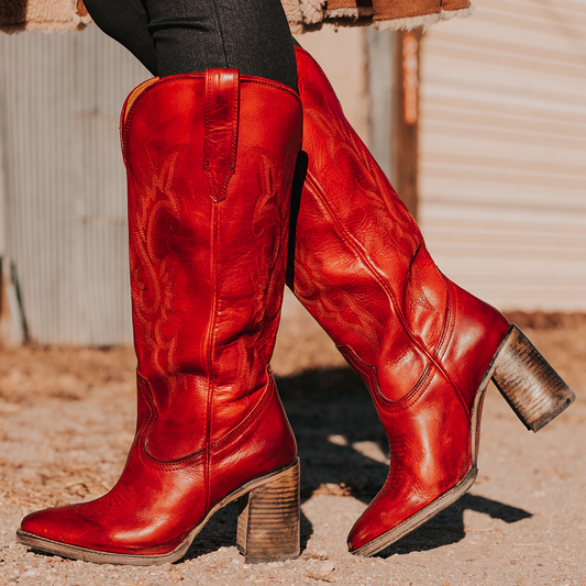 FREEBIRD women's Jackson red leather high heel western boot with stitch detailing