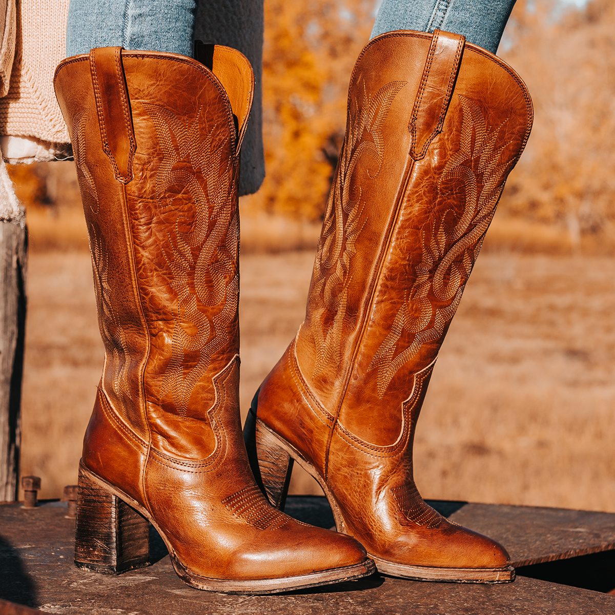 FREEBIRD women's Jackson tan leather high heel western boot with stitch detailing