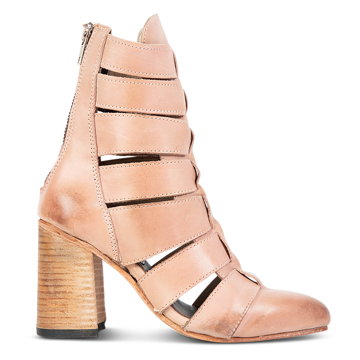 FREEBIRD women's Jagger blush leather bootie with flare heel and pointed toe