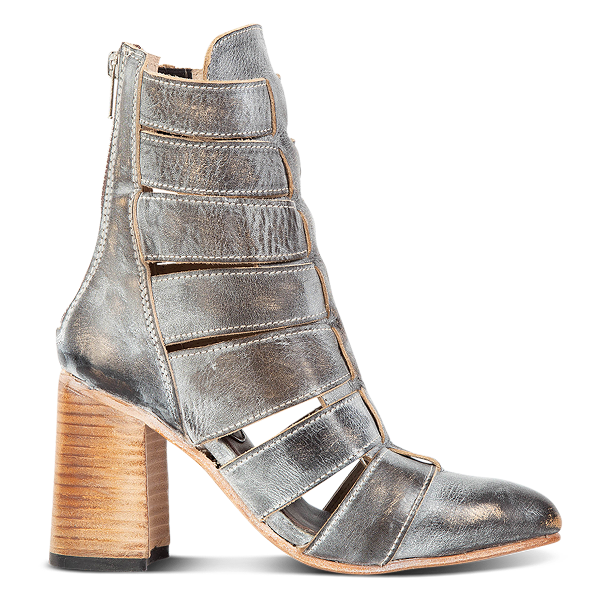 FREEBIRD women's Jagger ice leather bootie with flare heel and pointed toe