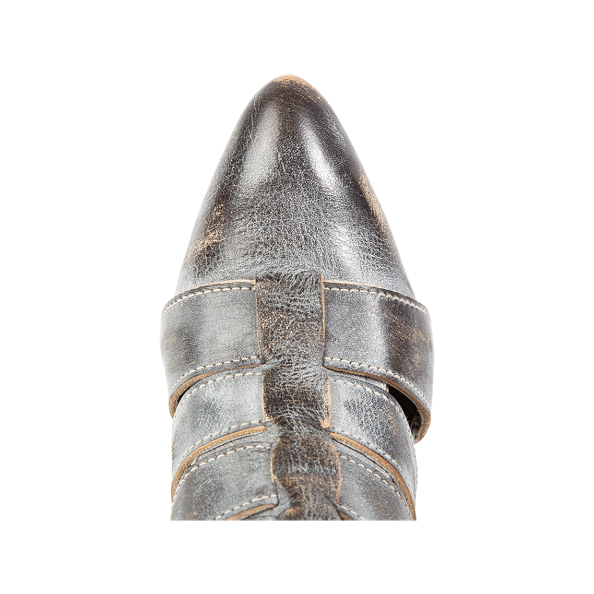 Top view showing pointed toe on FREEBIRD women's Jagger ice leather pointed toe bootie