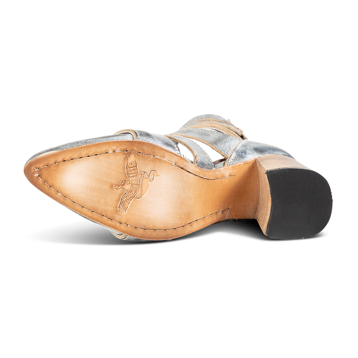 Leather sole imprinted with FREEBIRD on Jagger ice leather bootie