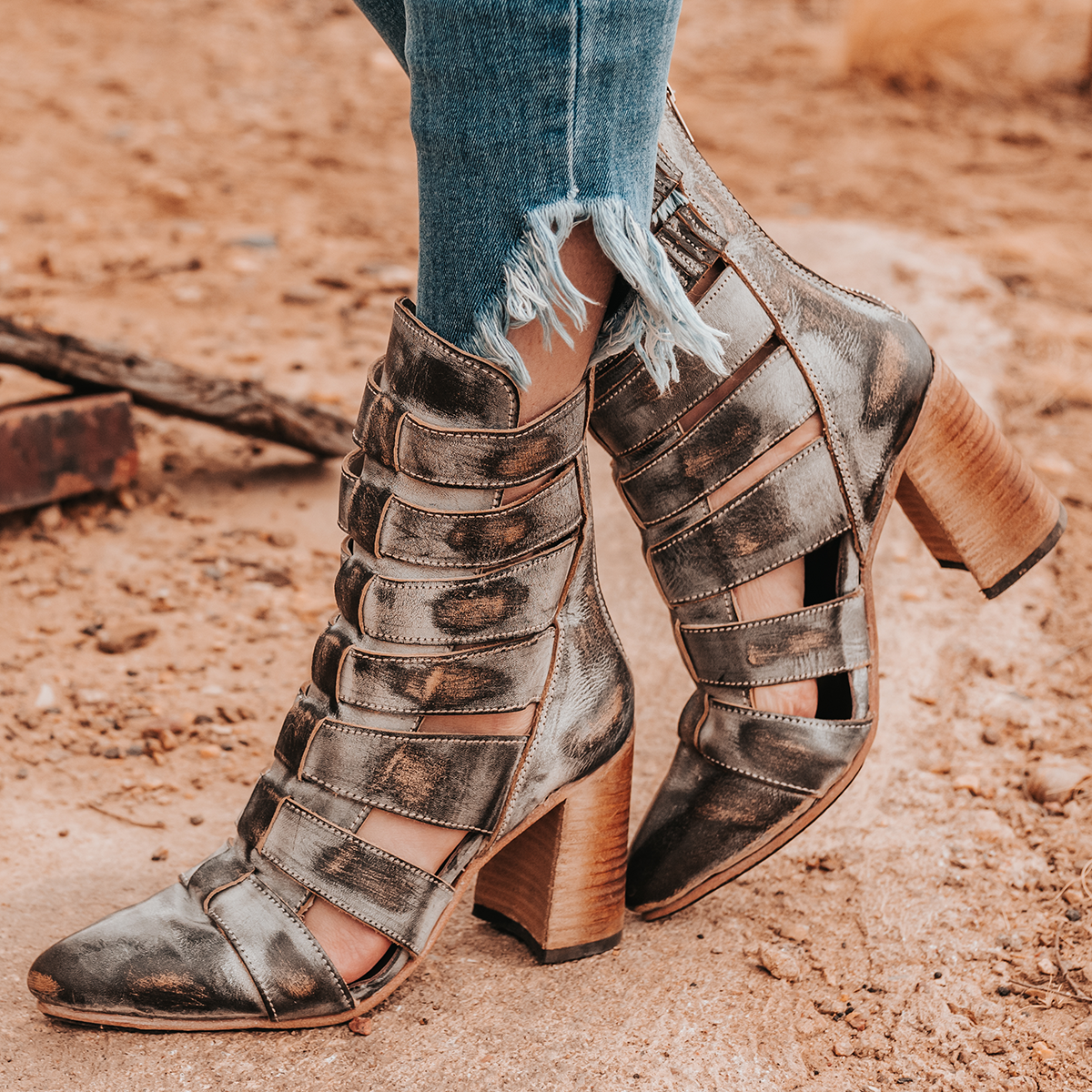 FREEBIRD women's Jagger ice leather bootie with flare heel and pointed toe
