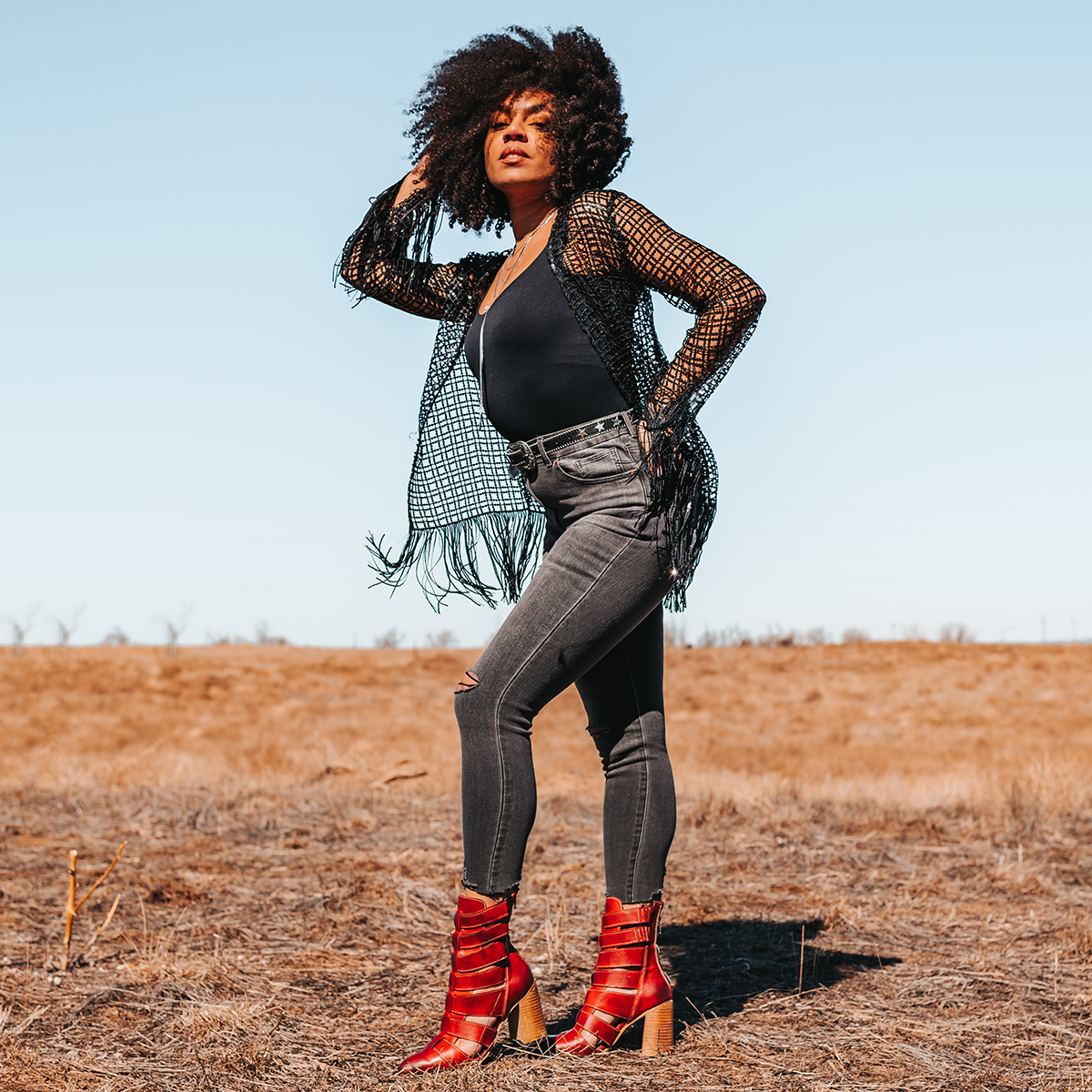 FREEBIRD women's Jagger red leather bootie with flare heel and pointed toe lifestyle