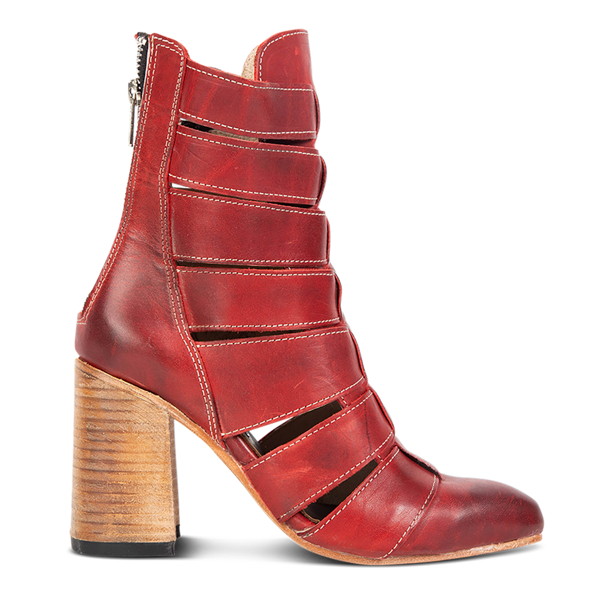 FREEBIRD women's Jagger red leather bootie with flare heel and pointed toe