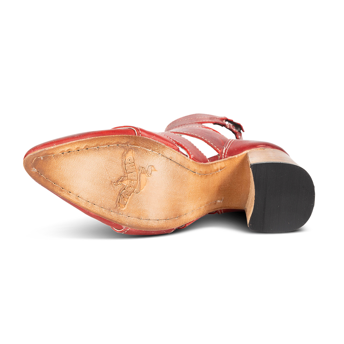 Leather sole imprinted with FREEBIRD on Jagger red leather bootie