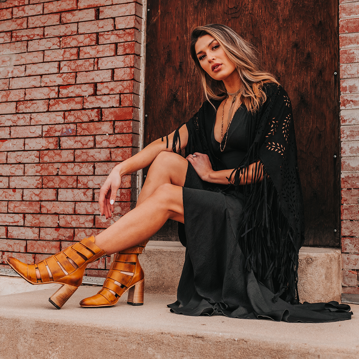 FREEBIRD women's Jagger wheat leather bootie with flare heel and pointed toe lifestyle