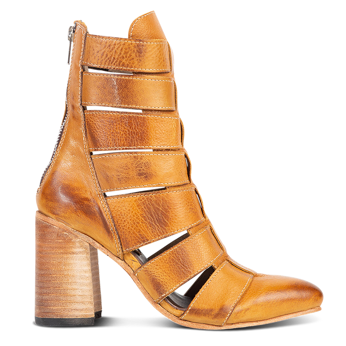 FREEBIRD women's Jagger wheat leather bootie with flare heel and pointed toe