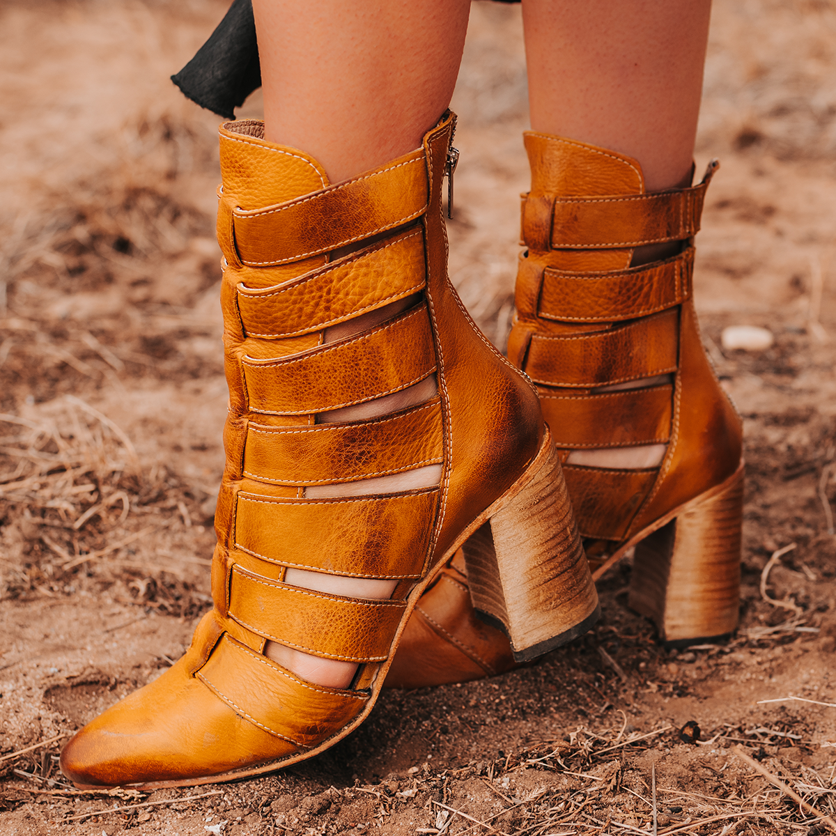 FREEBIRD women's Jagger wheat leather bootie with flare heel and pointed toe