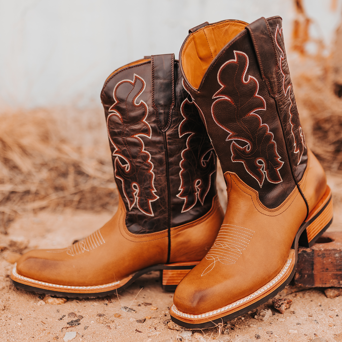 Tan square toe boots best sale