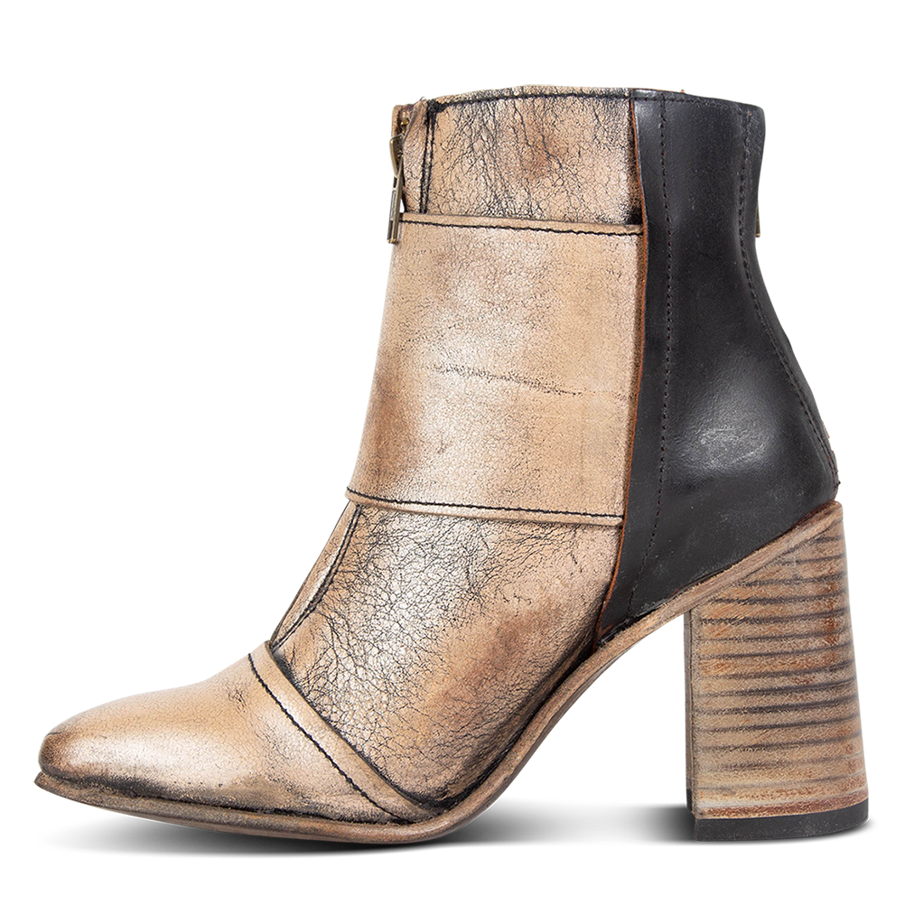 Inside view showing leather construction on FREEBIRD women's Joey pewter leather bootie