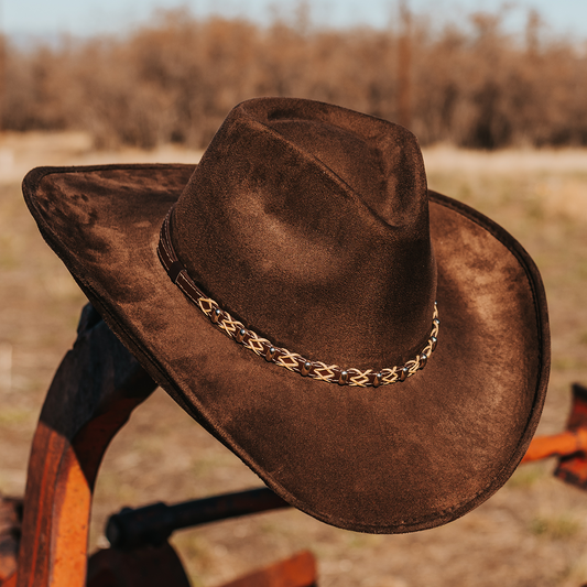 FREEBIRD Jones beige western cowboy hat featuring teardrop crown, upturned-brim, and braided leather band