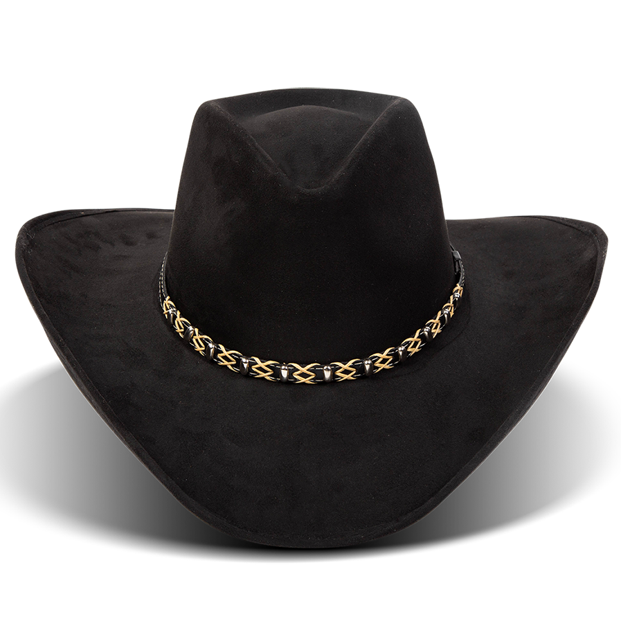 FREEBIRD Jones black western cowboy hat featuring teardrop crown, upturned-brim, and braided leather band