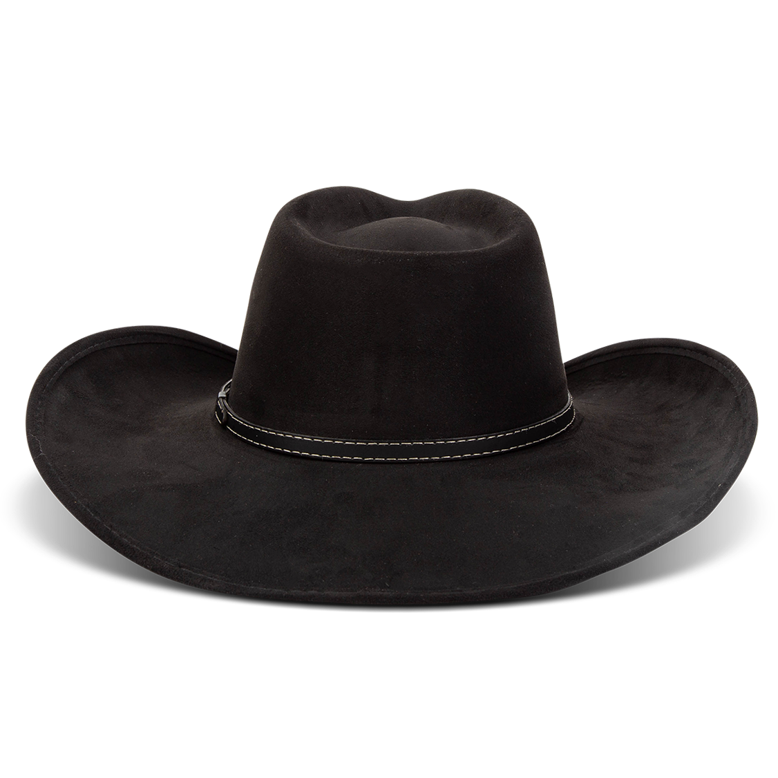 Jones black back view showing braided leather band on FREEBIRD western cowboy hat featuring teardrop crown and upturned-brim