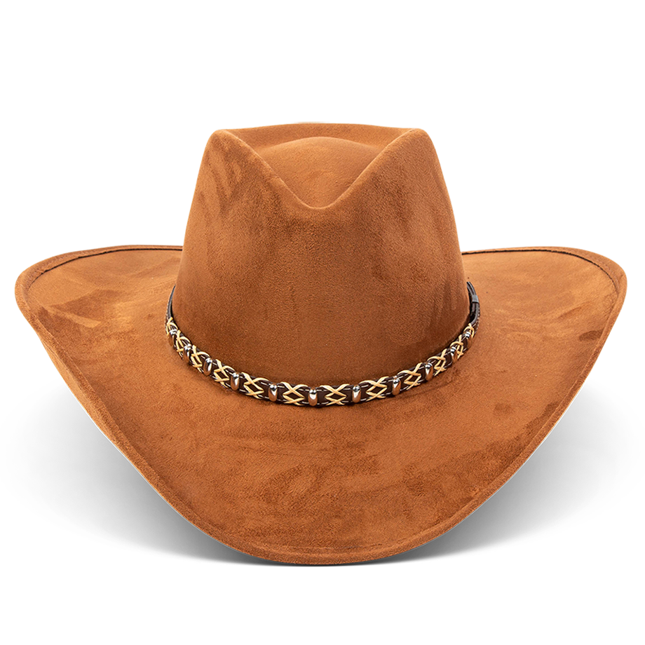 FREEBIRD Jones rust western cowboy hat featuring teardrop crown, upturned-brim, and braided leather band