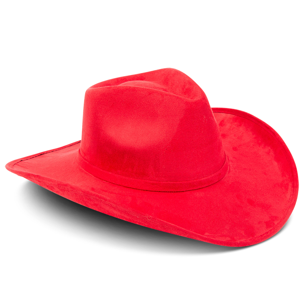 Jones red side view showing upturned-brim on FREEBIRD western cowboy hat featuring teardrop crown and tonal band