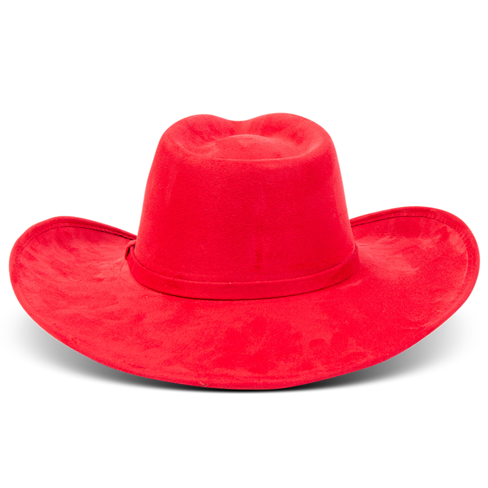 Jones red back view showing tonal band on FREEBIRD western cowboy hat featuring teardrop crown and upturned-brim