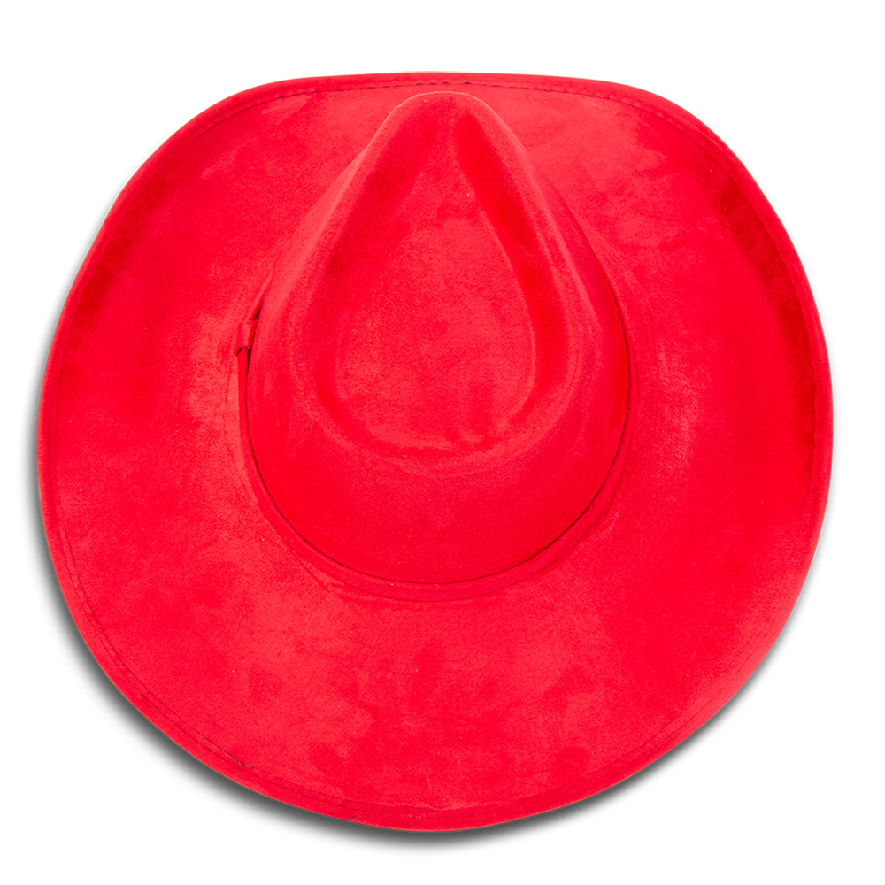 Jones red top view showing teardrop crown on FREEBIRD western cowboy hat featuring upturned-brim and tonal band