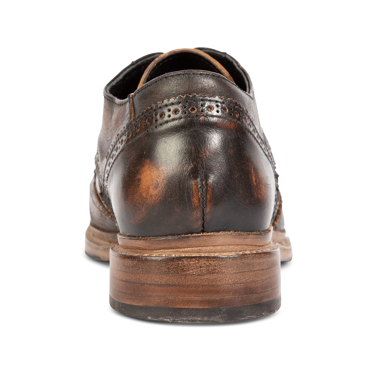 Back view showing low heel on FREEBIRD men's Kensington black distressed shoe