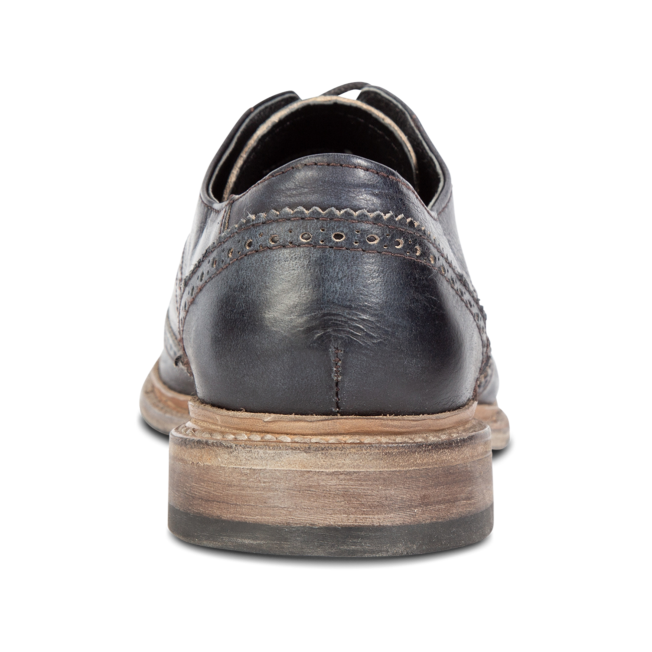 Back view showing low heel on FREEBIRD men's Kensington navy shoe