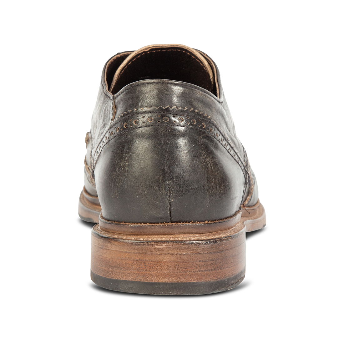 Back view showing low heel on FREEBIRD men's Kensington olive shoe