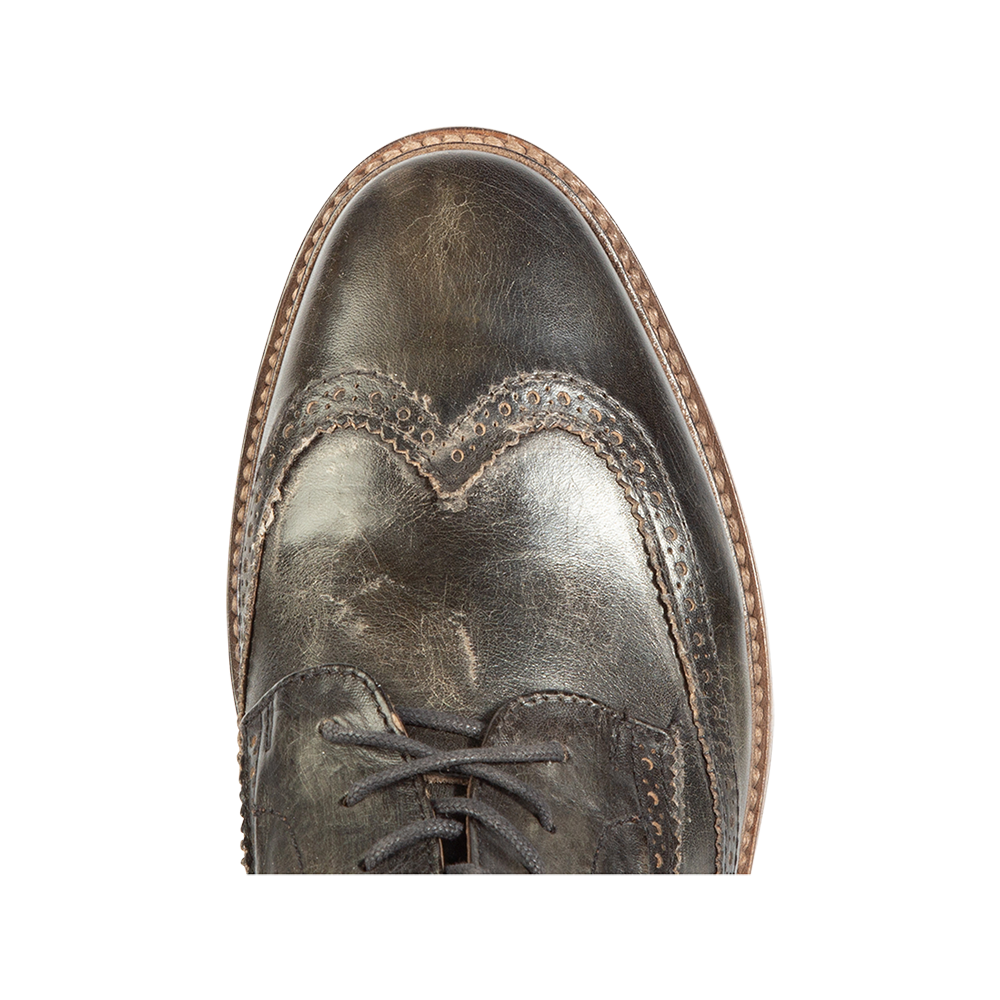 Top view showing wingtip toe and loafer construction on FREEBIRD men's Kensington olive shoe