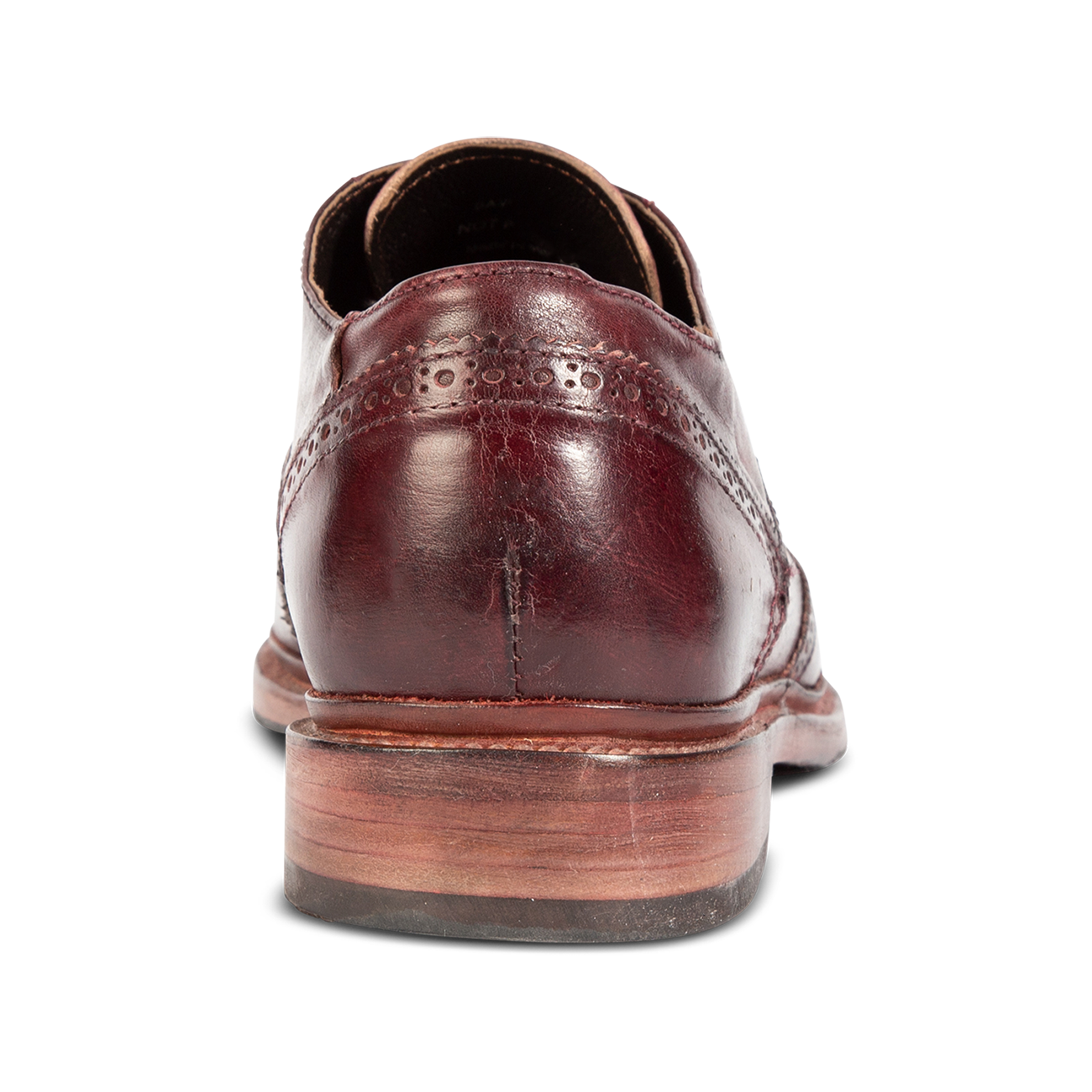 Back view showing low heel on FREEBIRD men's Kensington wine shoe