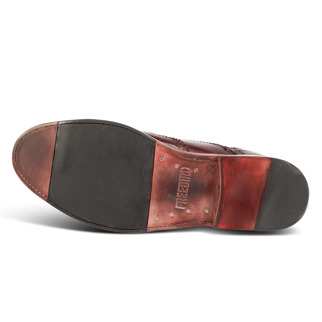 Leather sole imprinted with FREEBIRD on men's Kensington wine shoe